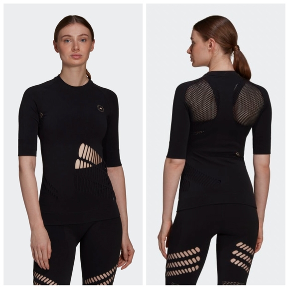Adidas by Stella McCartney Tops - Adidas Stella McCartney TrueStrength Black Warp Knit Tee, MEDIUM